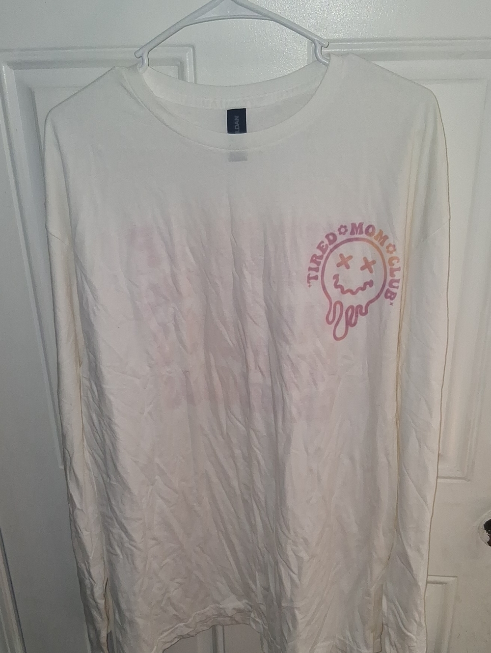 Custom Made Gildan Cream Long Sleeve Tee with Pink Melted Smile Graphic